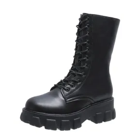 2022 stivali casual da donna nuovi invernali stivali caldi di moda stivali da moto con piattaforma in pelle Pu nera di alta qual